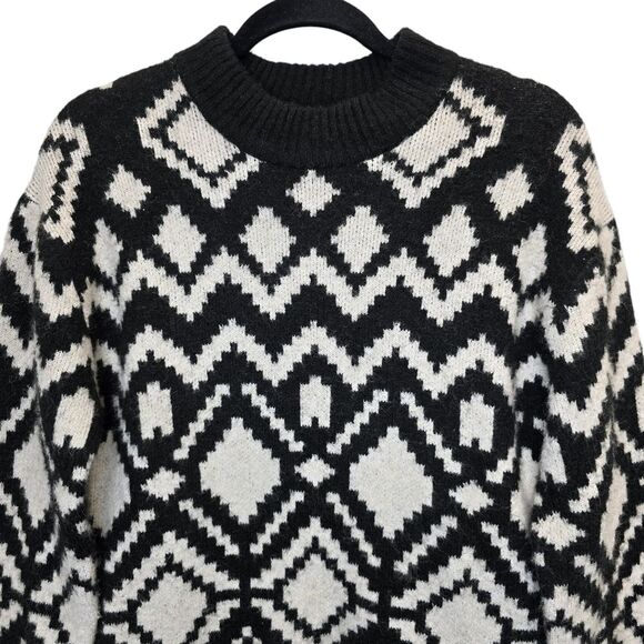 H&M Women's XS MAMA Jacquard-Knit Crewneck Geometric Pattern Sweater Black White - Picture 4 of 16